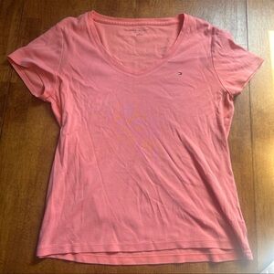 Tommy Hilfiger Pink Short Sleeve V-Neck Shirt Women’s Sz L/G